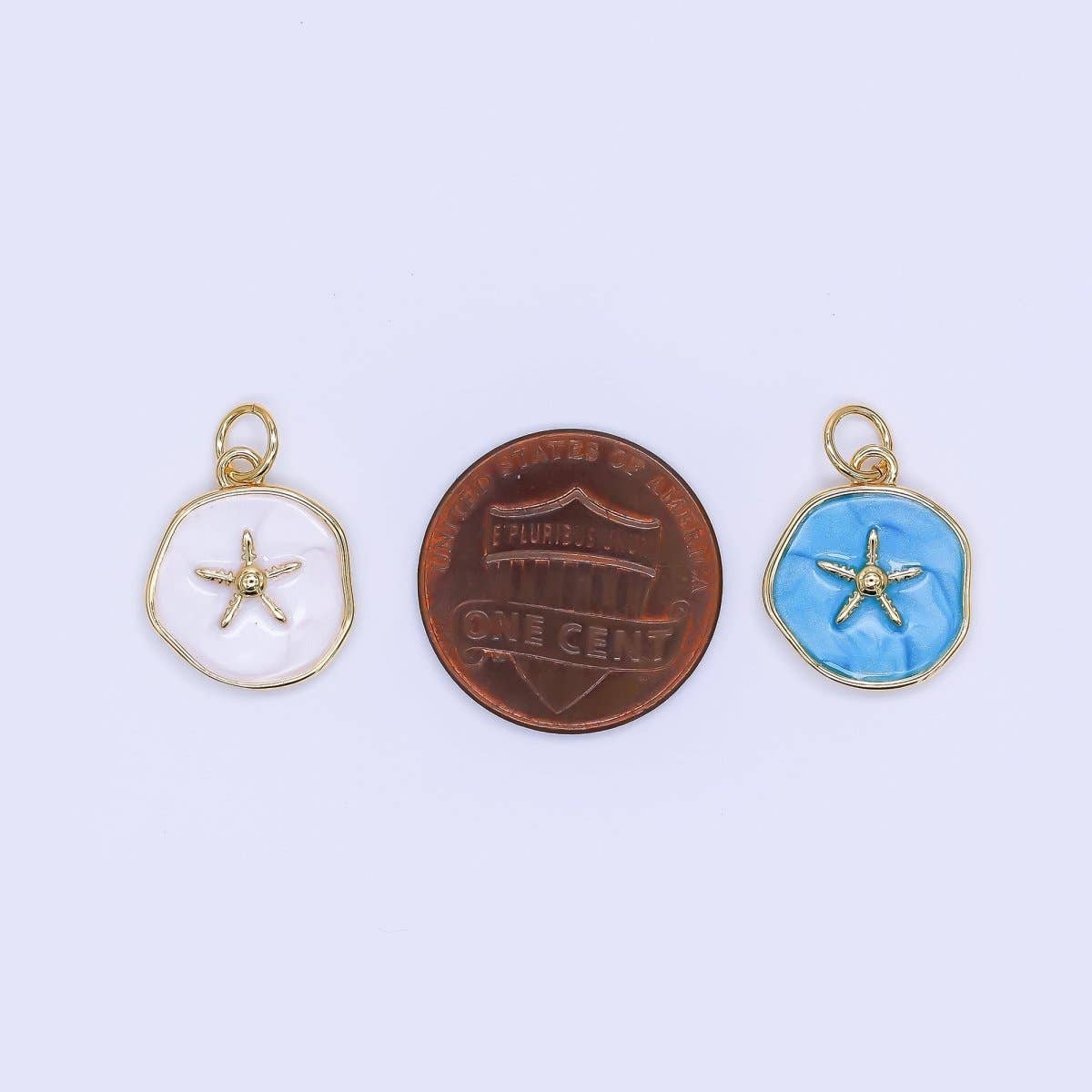 24K Gold Filled 15mm Enamel Floating Sea Starfish Charm in Blue & White