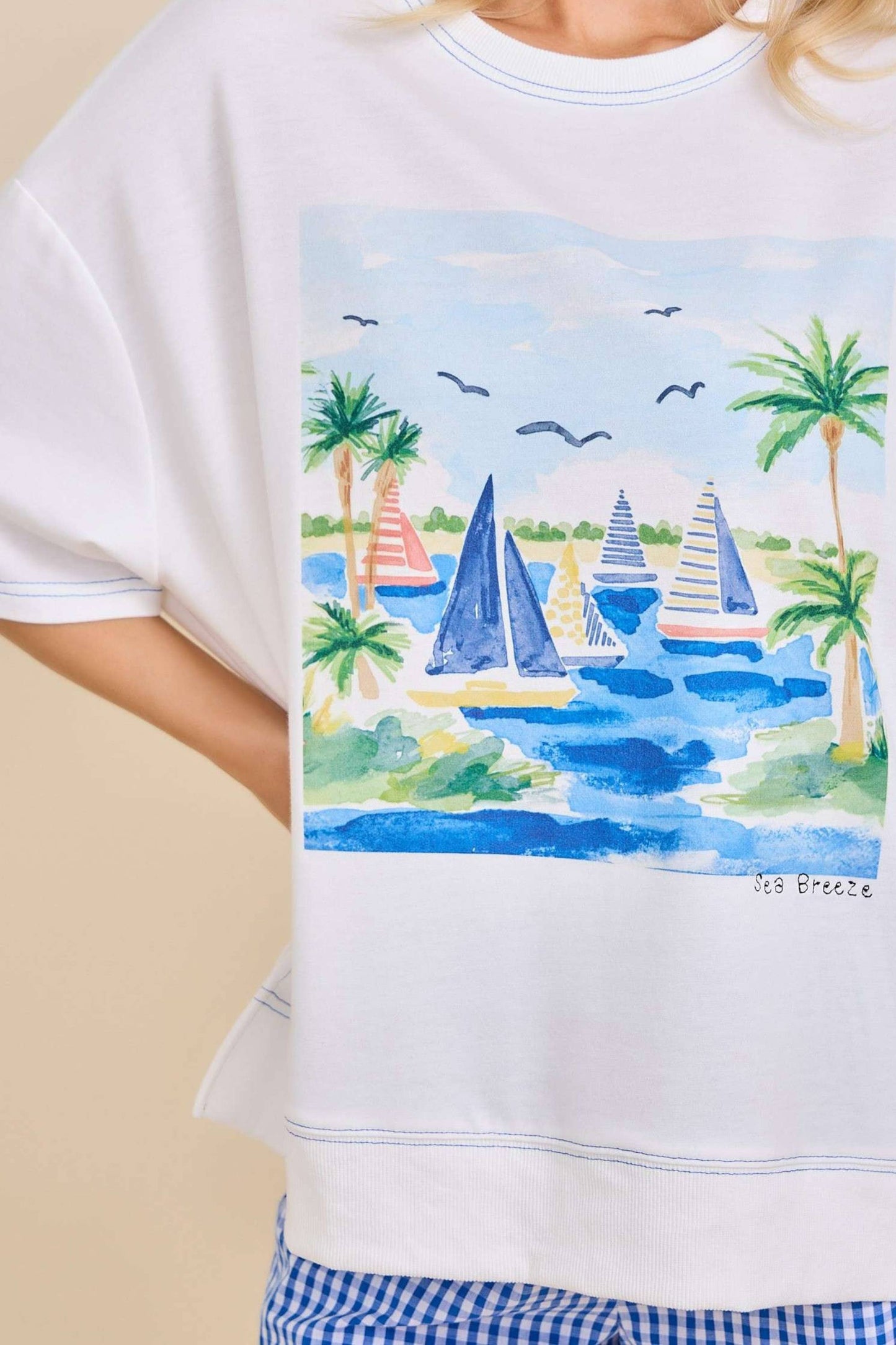 Sea Breeze Coastal Sailboat Graphic Top