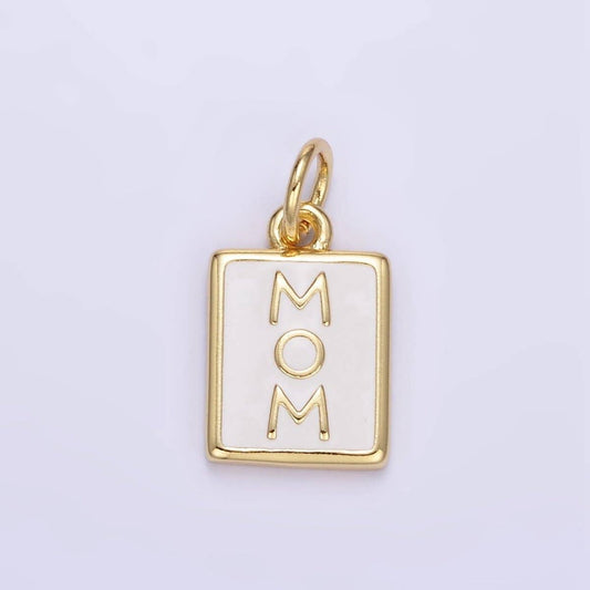 24K Gold Filled "MOM" White Enamel Tag Charm