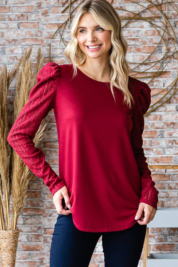 Lace Puff Long Sleeve Top