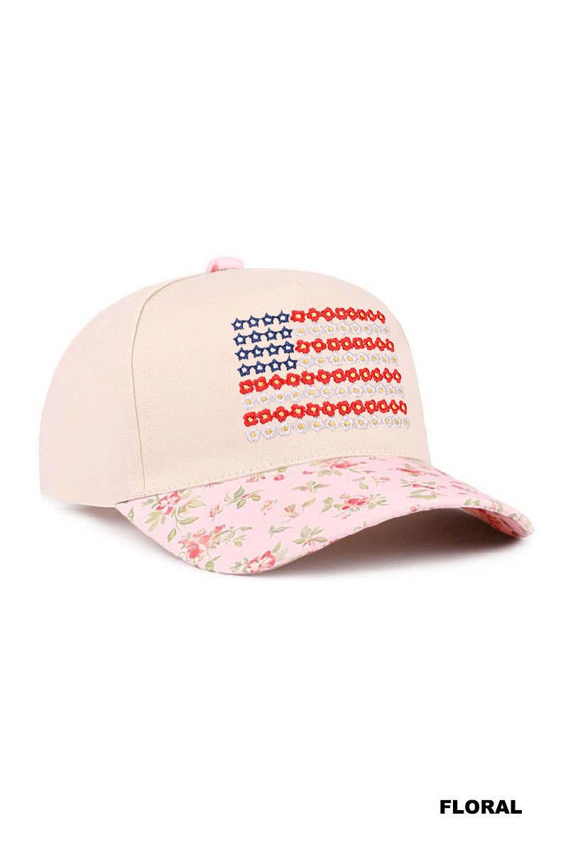 Star Floral American Flag Two Tone Cotton Hat