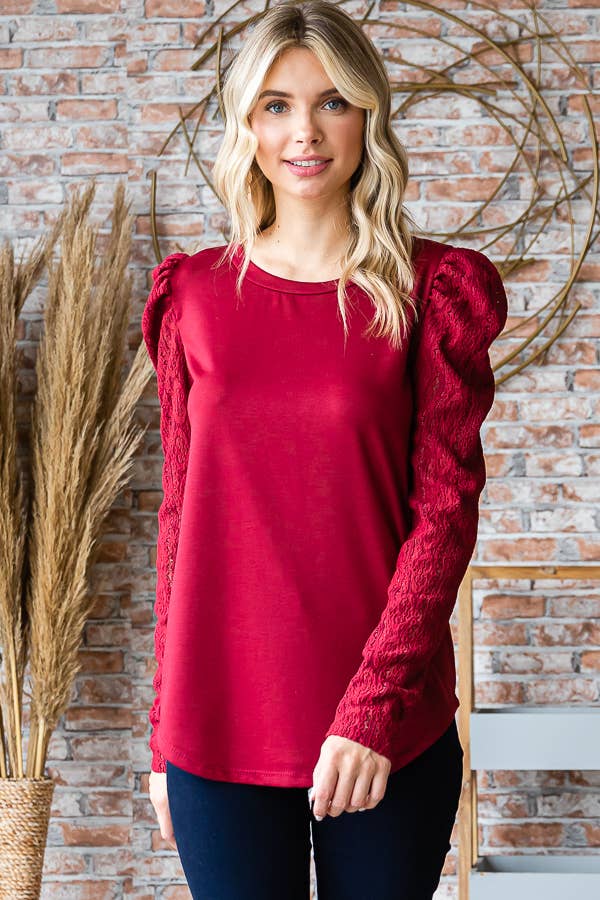 Lace Puff Long Sleeve Top