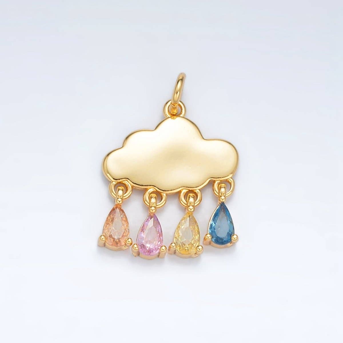 24K Gold Pastel Multicolor Teardrop CZ Cloud Weather Charm