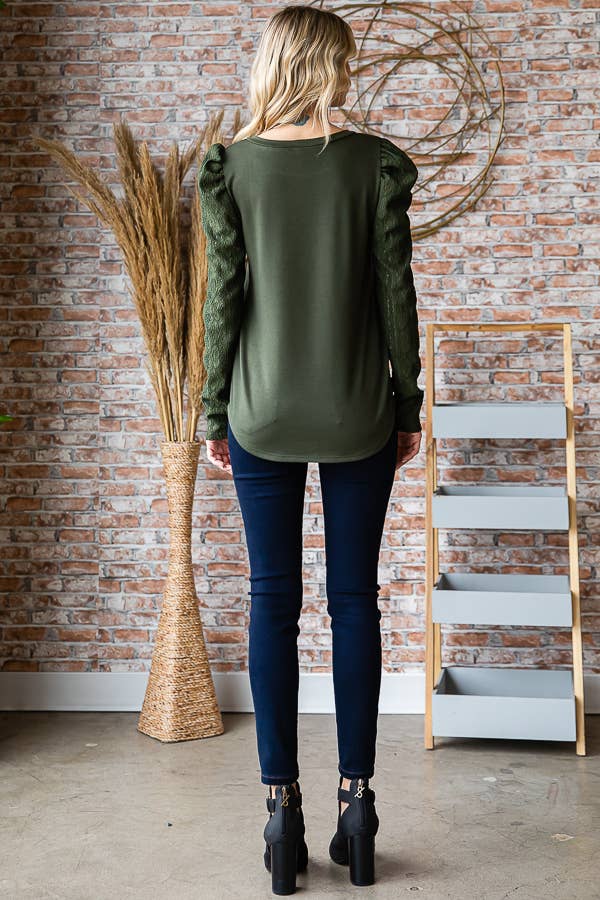 Lace Puff Long Sleeve Top