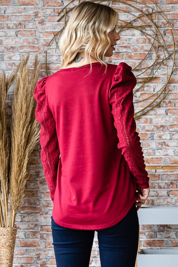 Lace Puff Long Sleeve Top