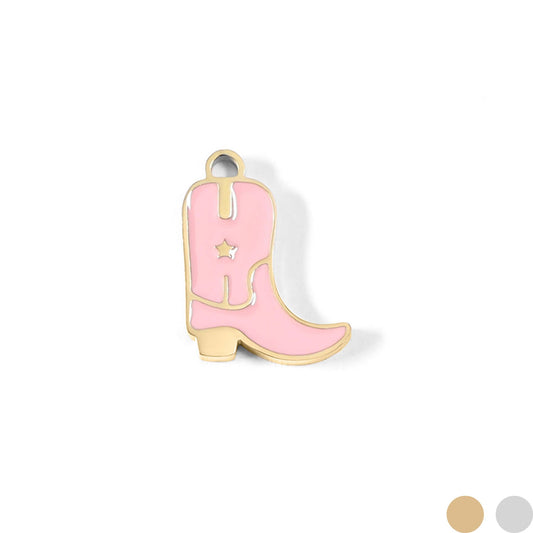 18K Gold PVD Stainless Steel Pink Cowgirl Boot Charm