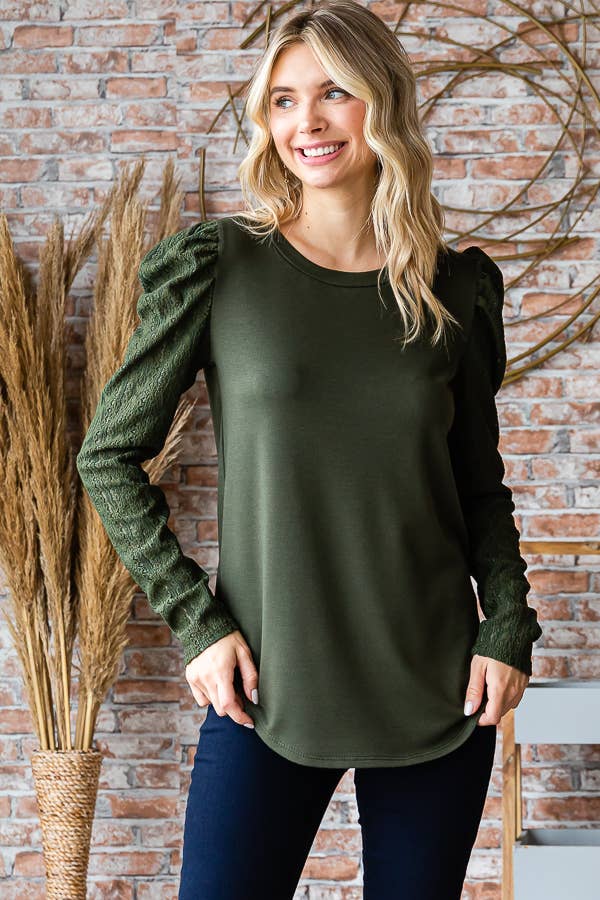 Lace Puff Long Sleeve Top