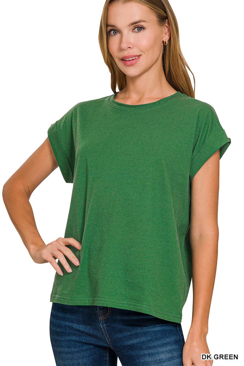 Round Neck Folded Short Sleeve T Shirt