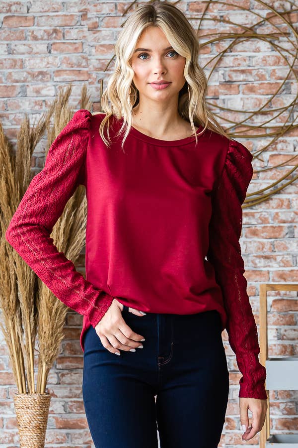 Lace Puff Long Sleeve Top