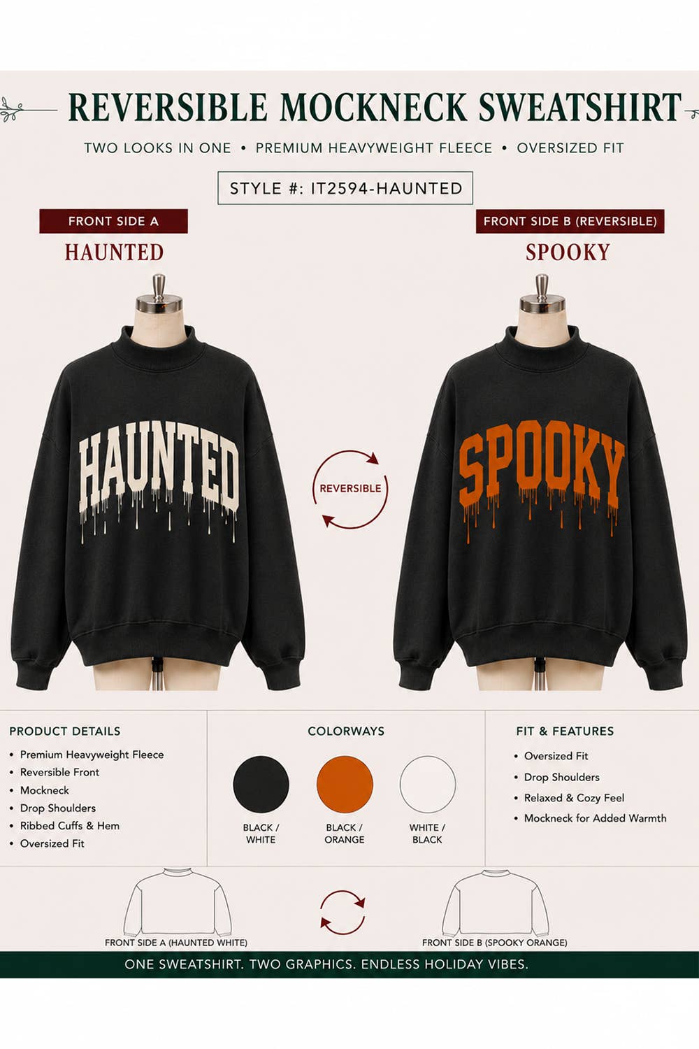 HAUNTED Dripping Print Reversible Sweatshirt