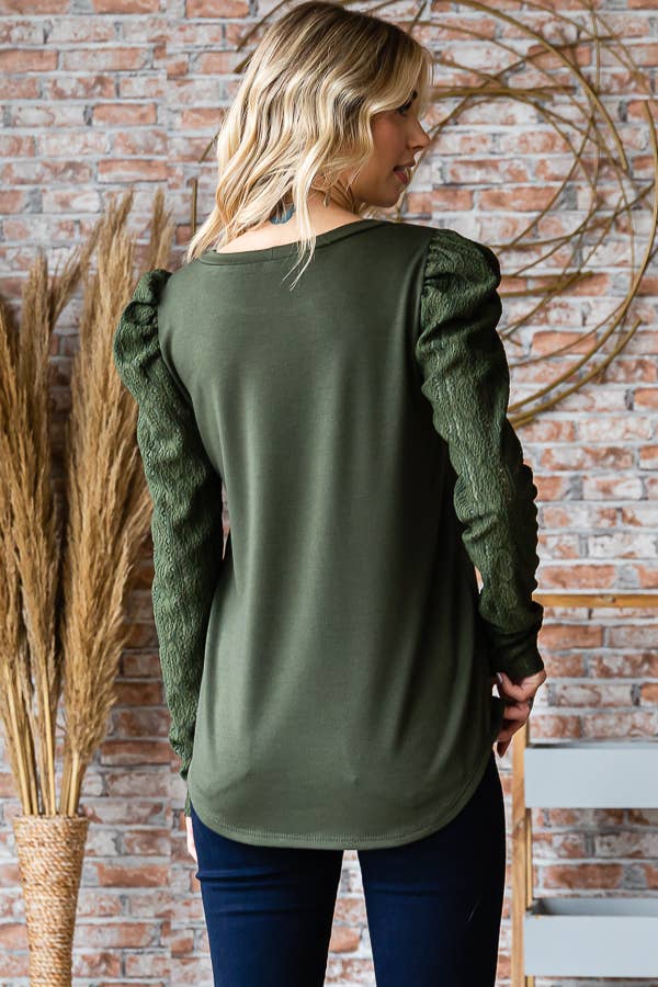 Lace Puff Long Sleeve Top