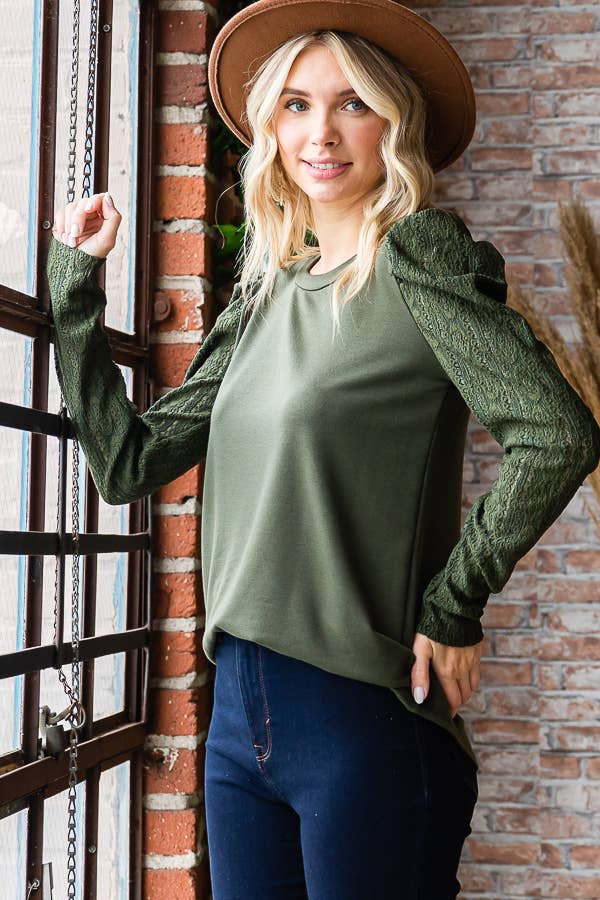 Lace Puff Long Sleeve Top