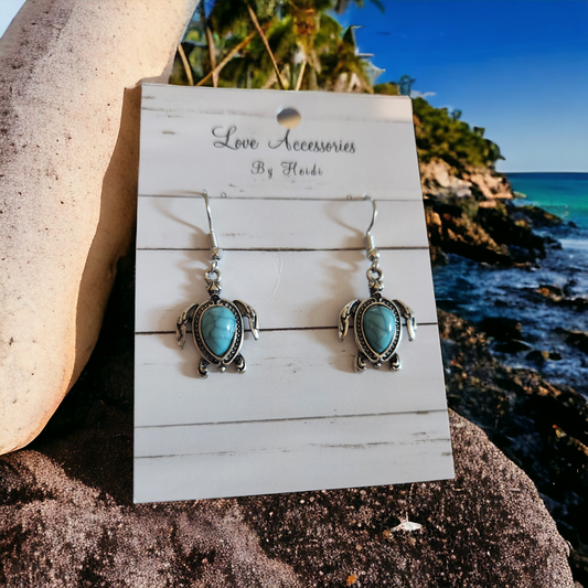 Turquoise Stone Sea Turtles Dangle Earrings