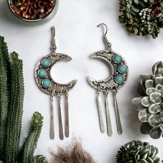 Moons W/Turquoise Stones Dangle Earrings