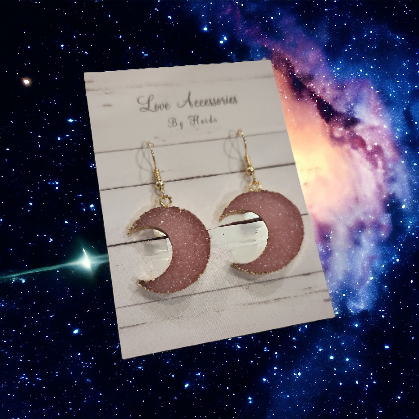 Pink Crystal Moon Dangle Earrings