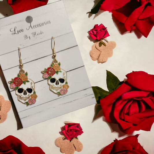 Skull Rose Dangle Earrings