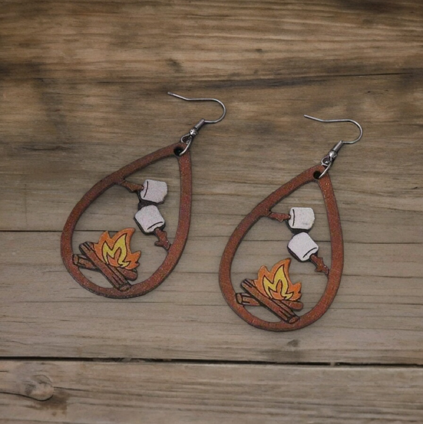 Wood Dangle CampFire Earrings