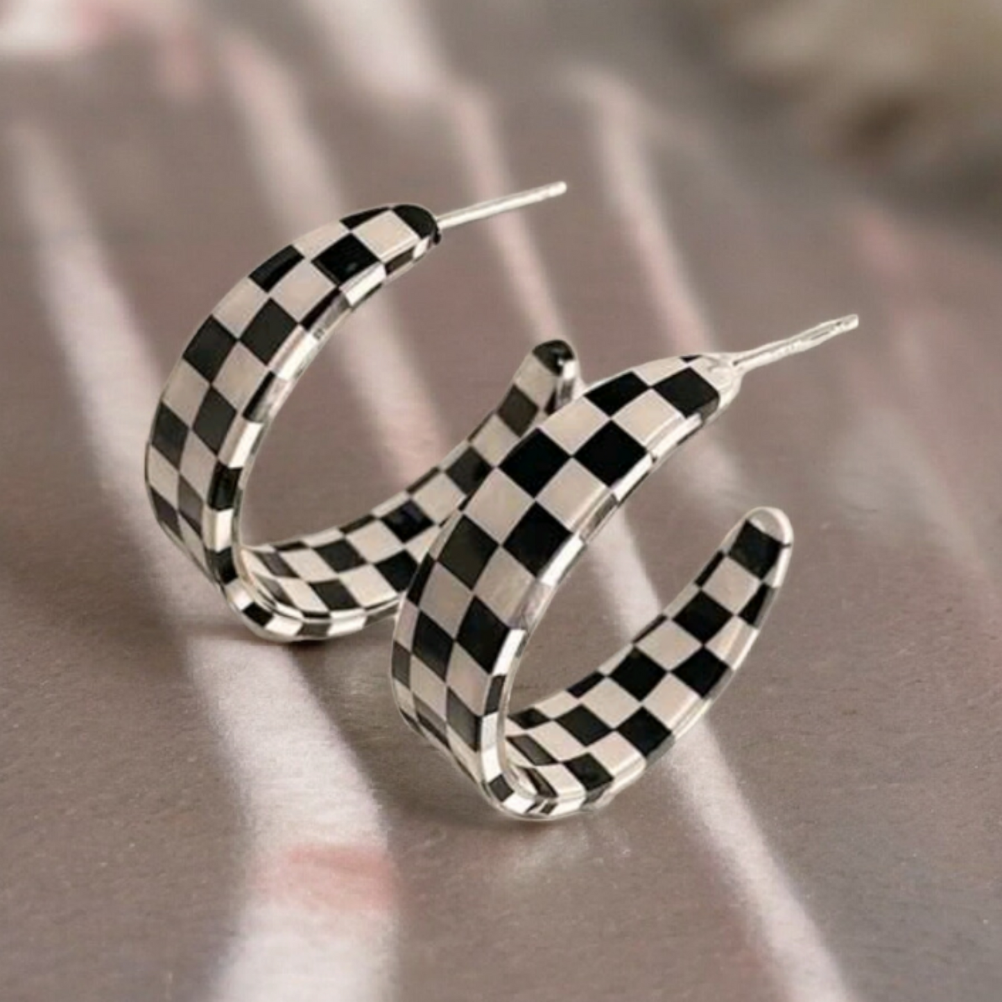 Checkered Half Hoop Earrings