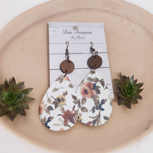 Floral Rose Faux Leather Dangle Earrings