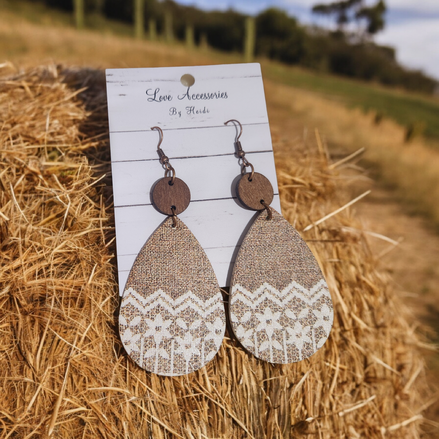 Lace Burlap Print Faux Leather Dangle Earrings