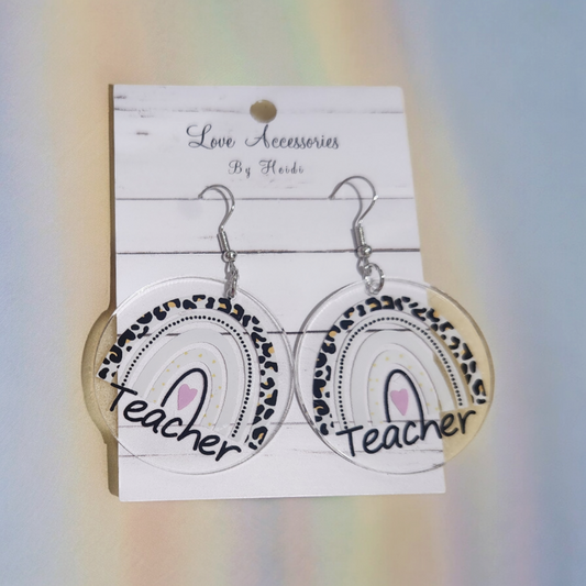 Leopard Rainbow Teacher Dangle Earrings