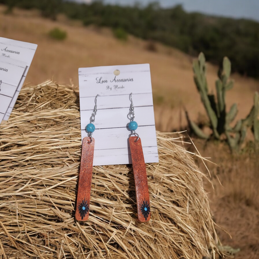 Faux Leather Dangles with round turquoise stones