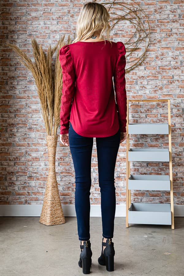 Lace Puff Long Sleeve Top