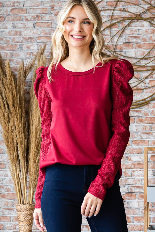 Lace Puff Long Sleeve Top
