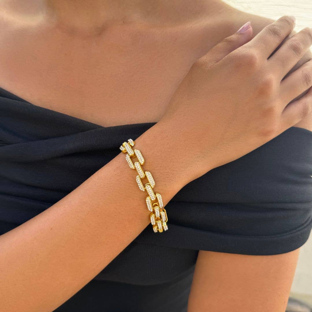 Gold Plated Crystal Encrusted Link Chain Bracelet