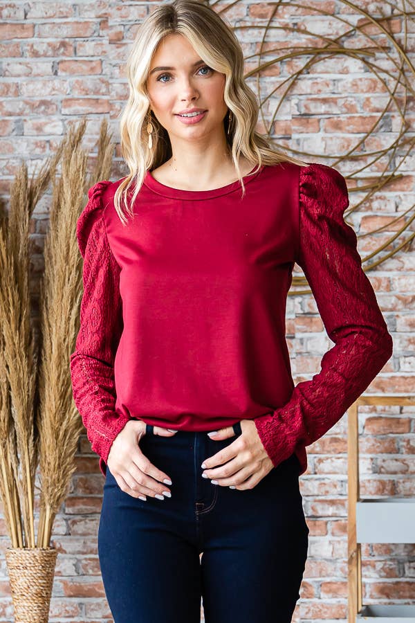 Lace Puff Long Sleeve Top
