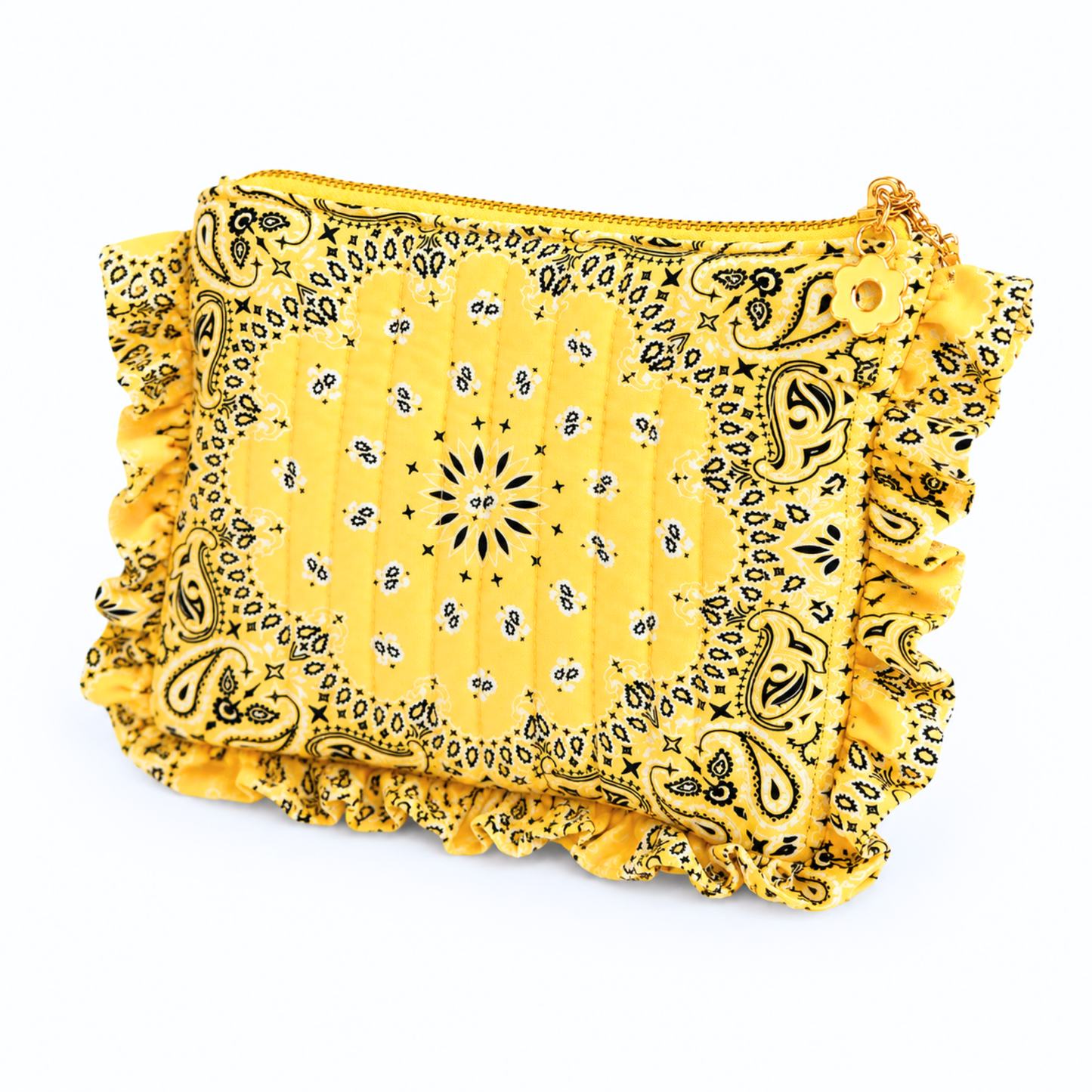Ellison+Young Bandana Ruffle Pouch, Quilted Cosmetic Case