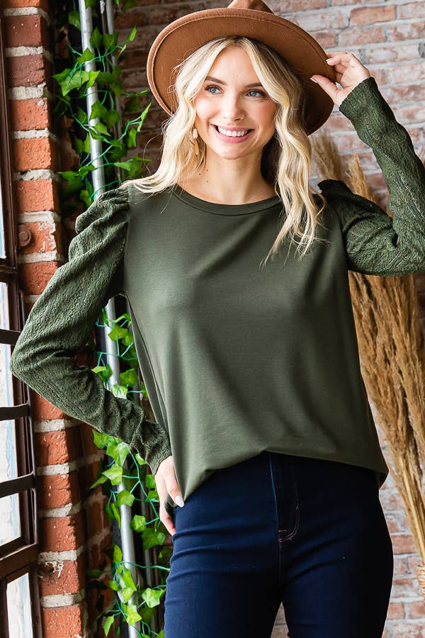 Lace Puff Long Sleeve Top