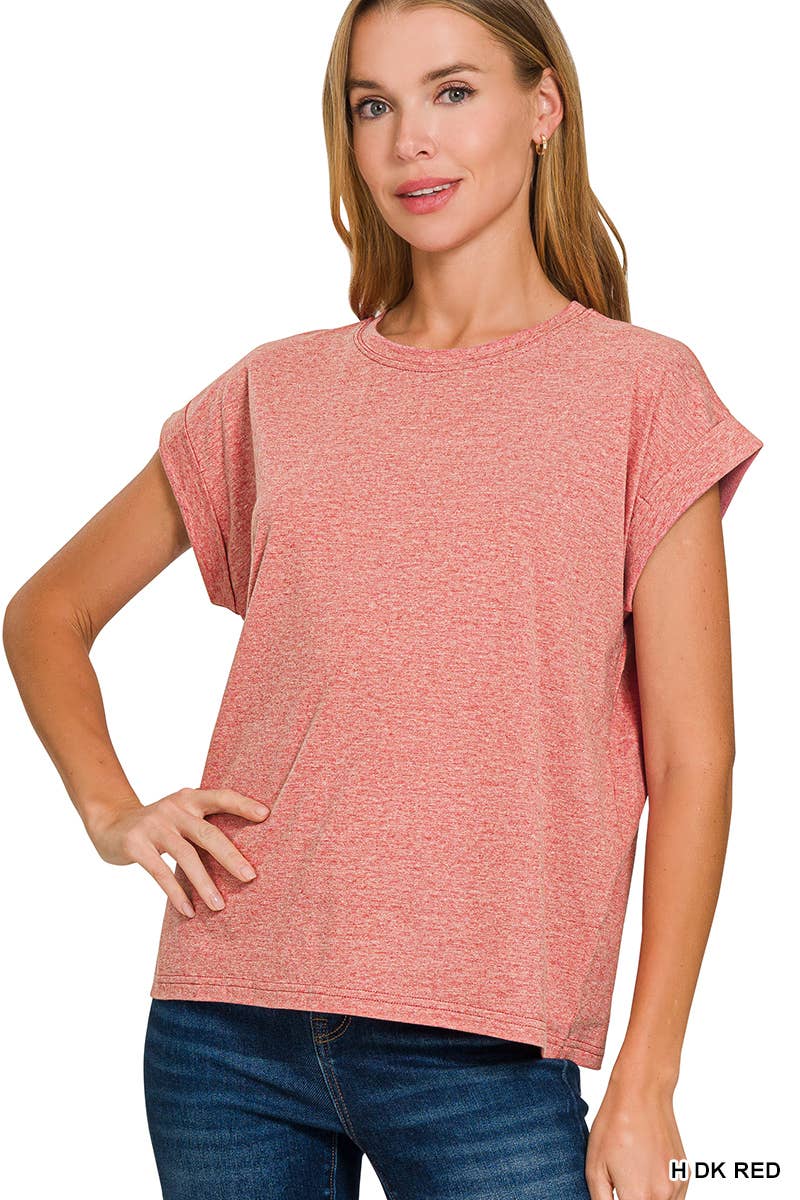 Round Neck Folded Short Sleeve T Shirt