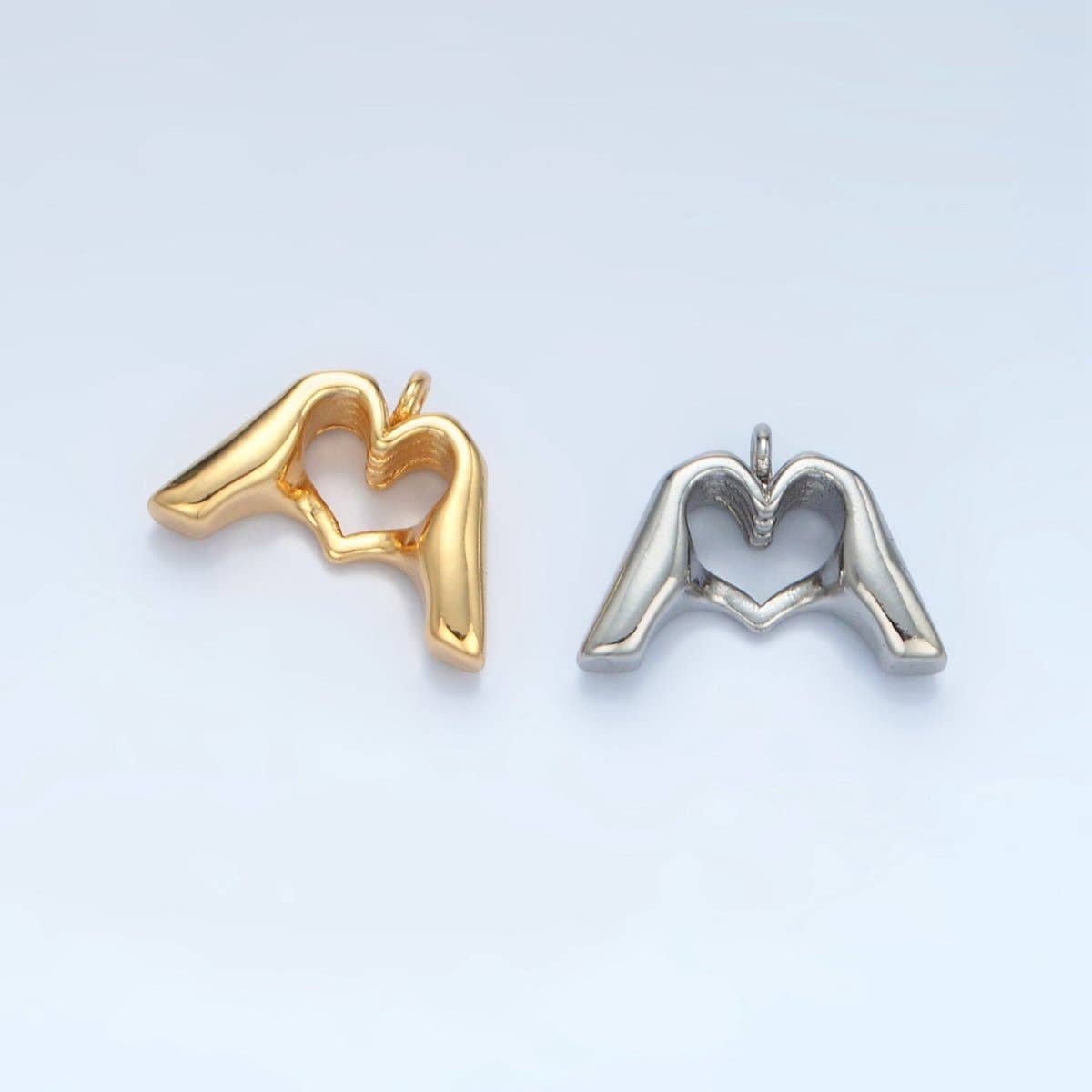 24K Gold Filled Heart Hand Gesture Charm in Gold & Silver