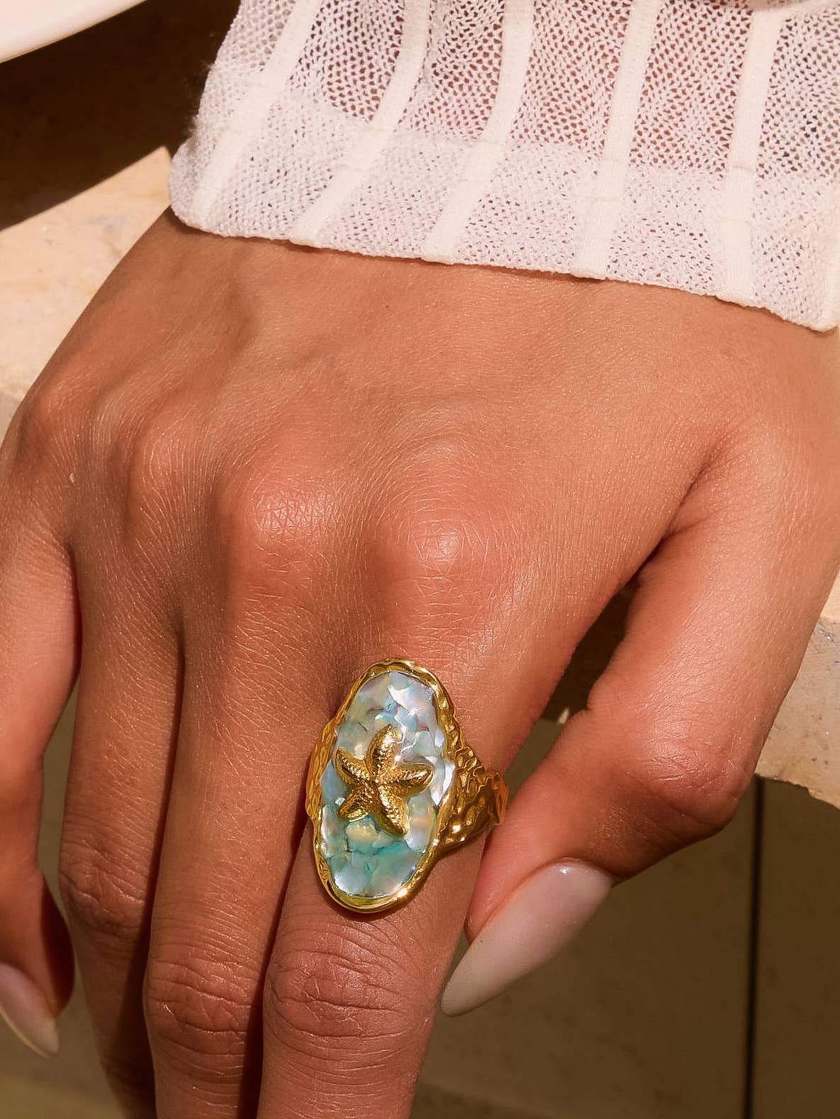 18K Gold Non-Tarnish Starfish Ring