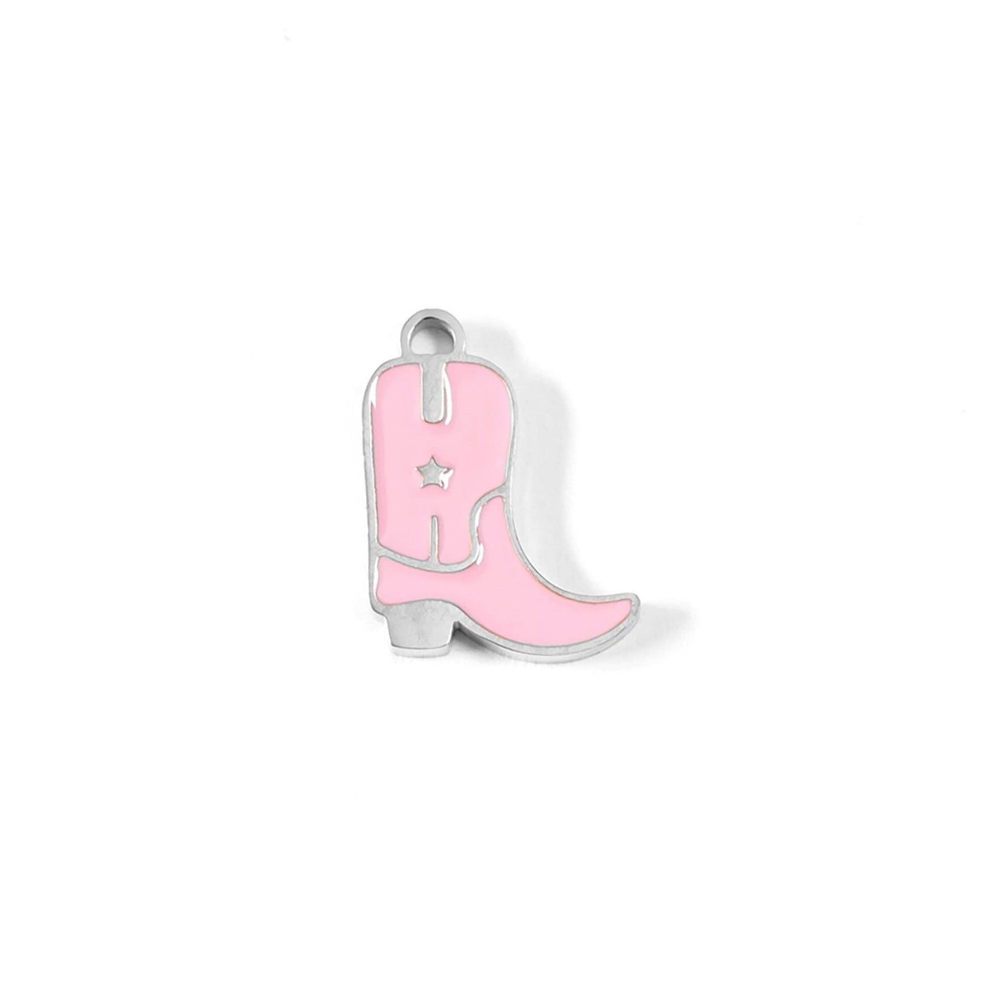 18K Gold PVD Stainless Steel Pink Cowgirl Boot Charm