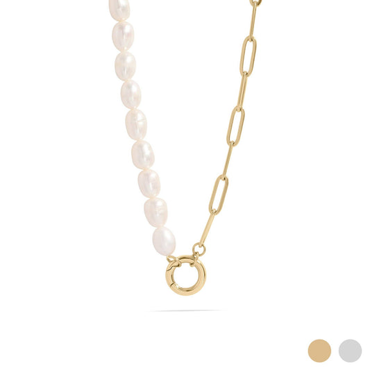 Freshwater Pearl Paperclip Split Chain Charm Holder Necklace
