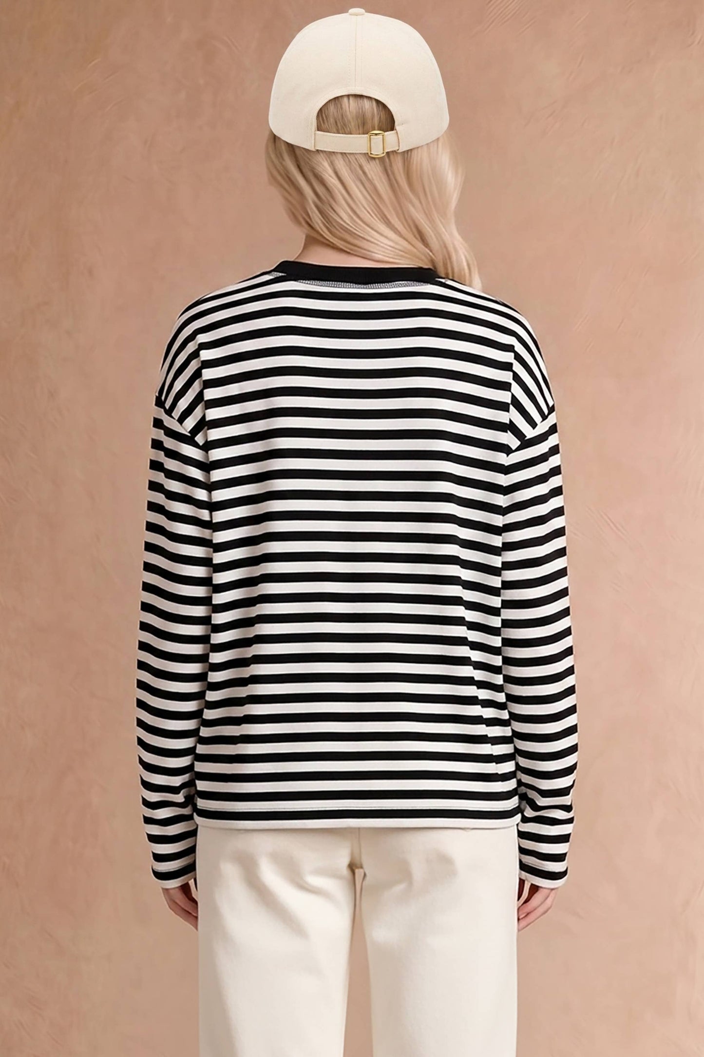 Halloween Ghost Appliqué Striped Long Sleeve Top