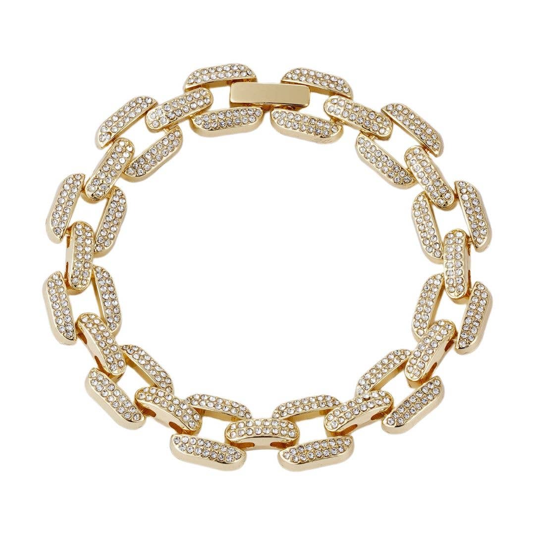 Gold Plated Crystal Encrusted Link Chain Bracelet
