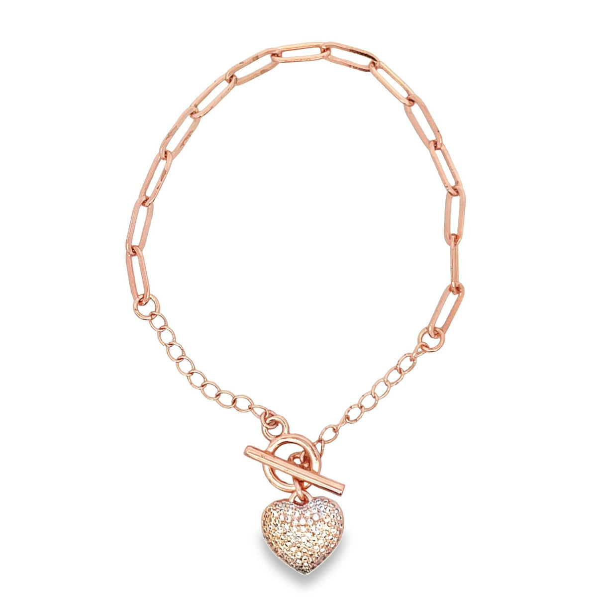 Paper Clip Chain Bracelet With A Heart CZ Stones