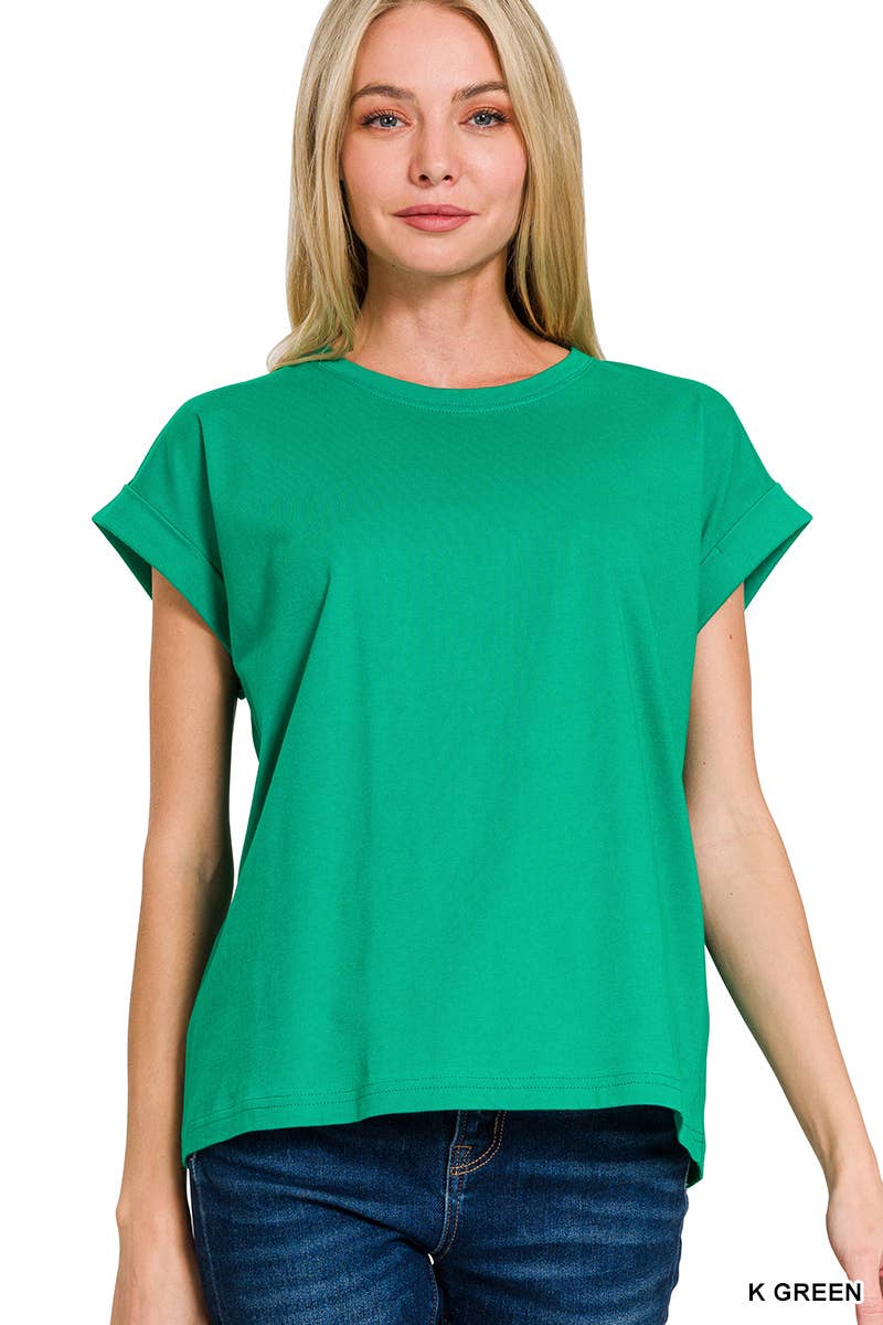 Round Neck Folded Short Sleeve T Shirt