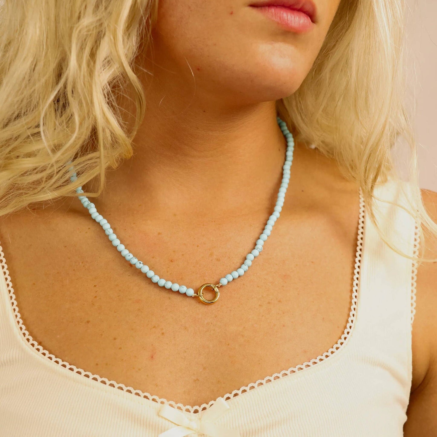 Semi Precious Natural Stone Charm Keeper Necklace