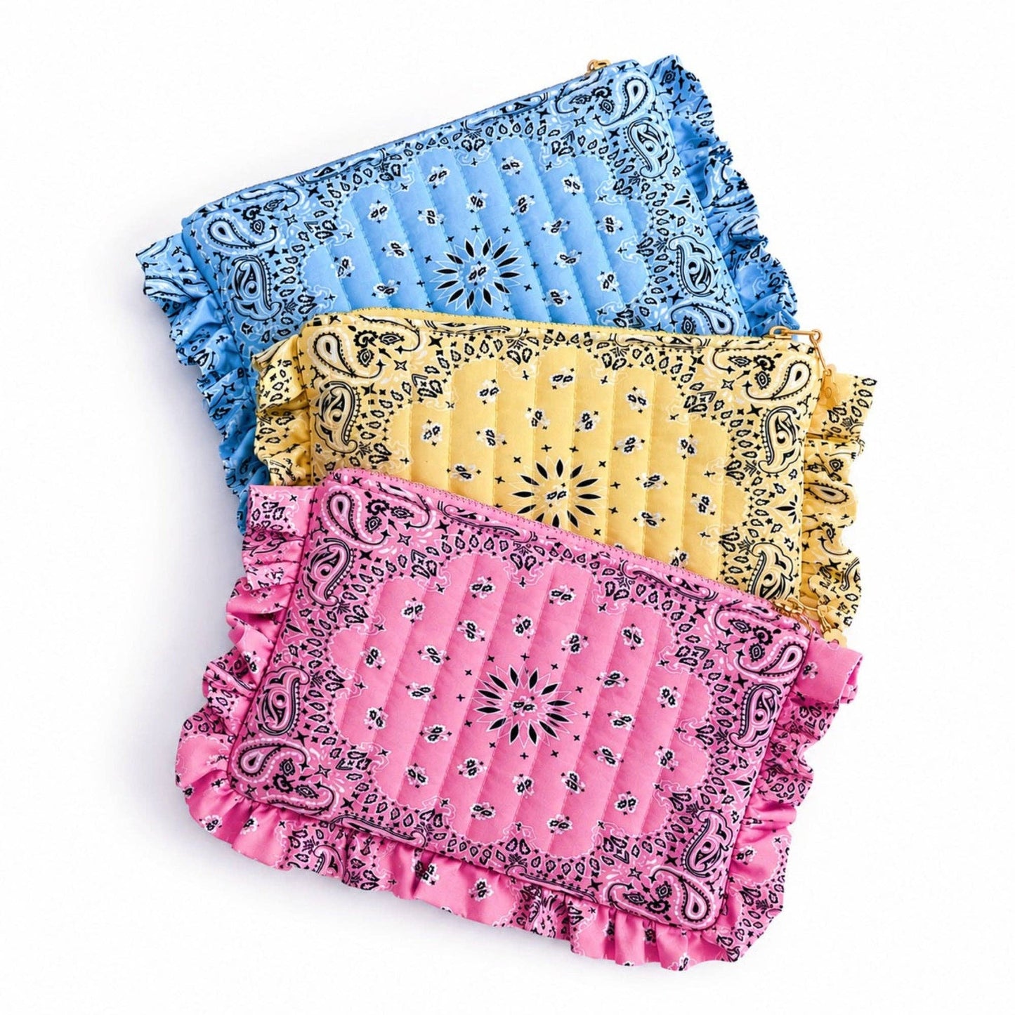 Ellison+Young Bandana Ruffle Pouch, Quilted Cosmetic Case