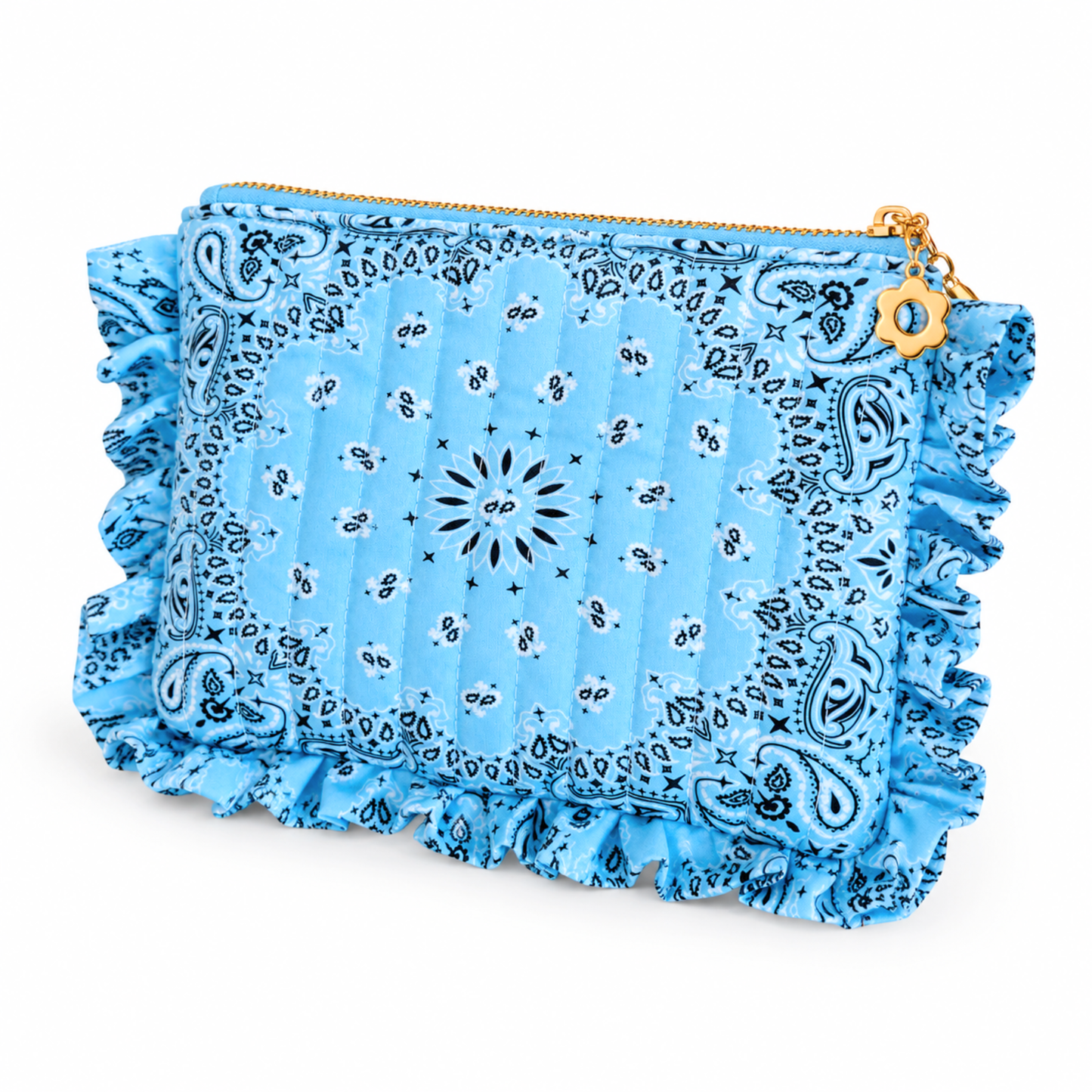 Ellison+Young Bandana Ruffle Pouch, Quilted Cosmetic Case