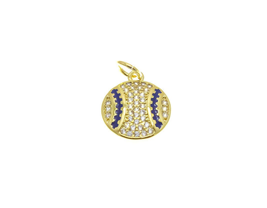 Baseball Charm 18k Gold CZ