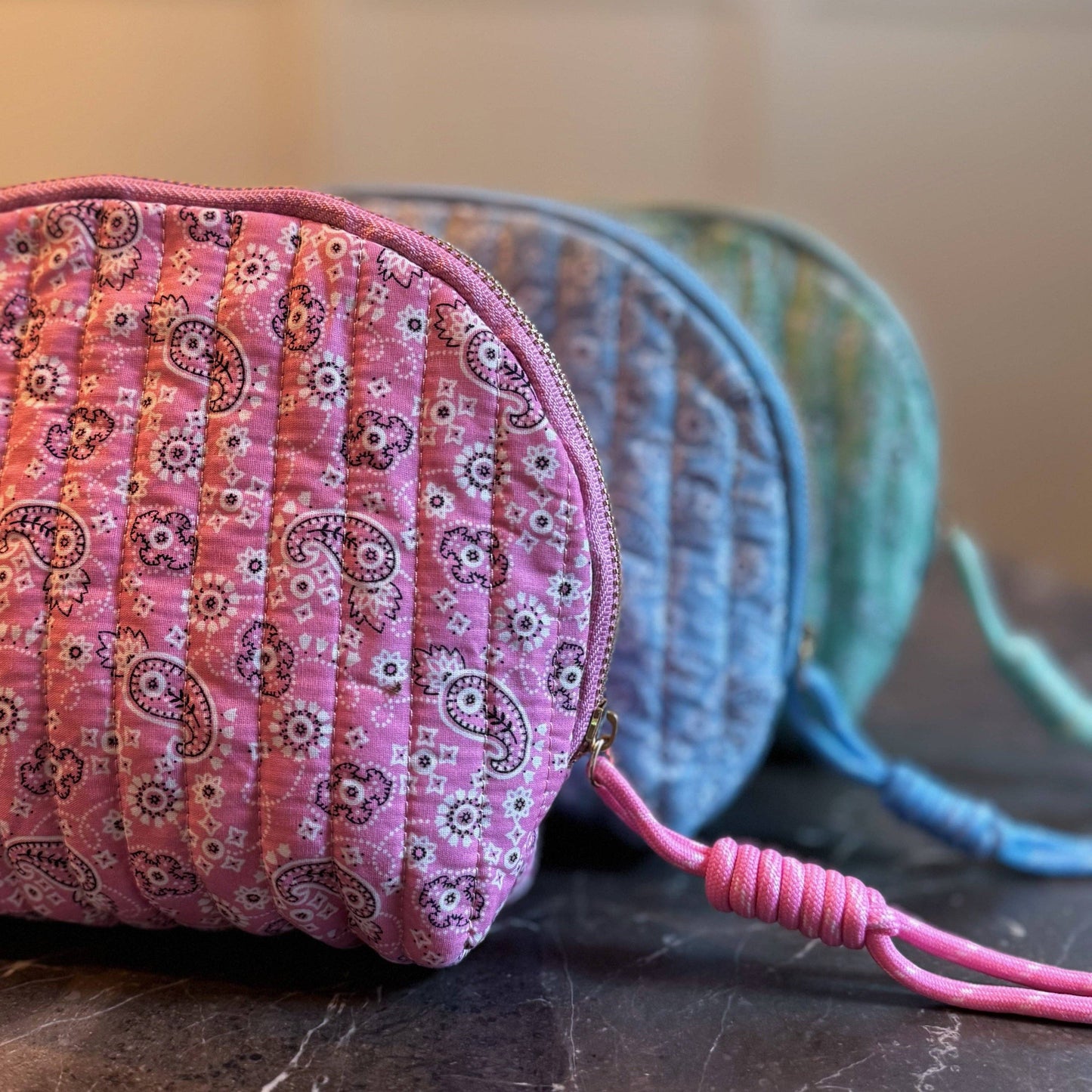 Quilted Paisley Cosmetic Case Soft Curve.