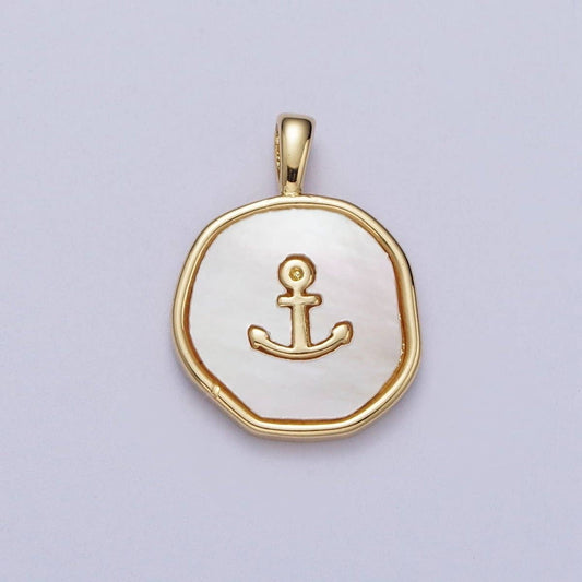 14K Gold Filled Nautical Ship Anchor Shell Pearl Round Pearl