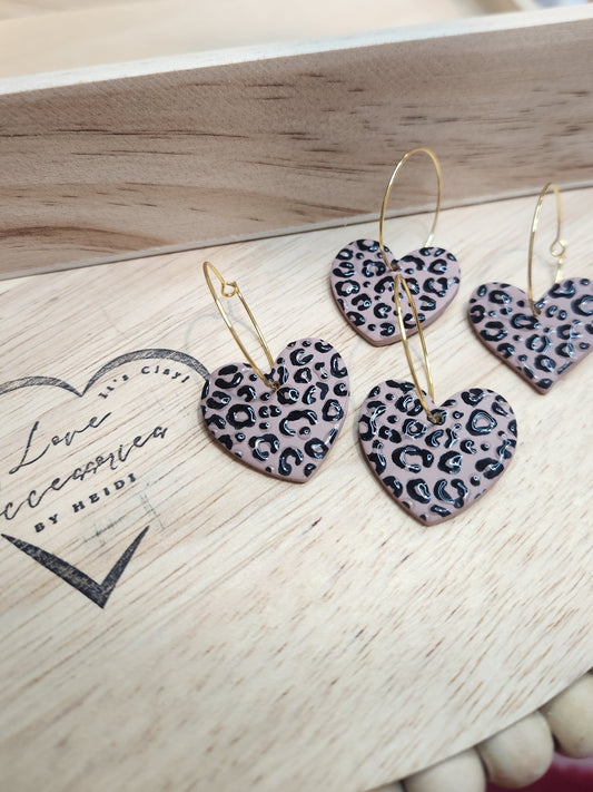 Gold Hoop black leopard mauve earrings.