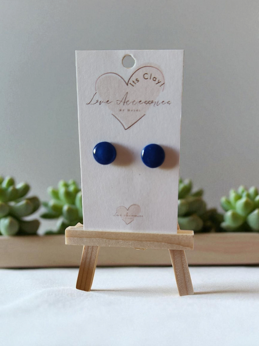 Blue button stud earrings