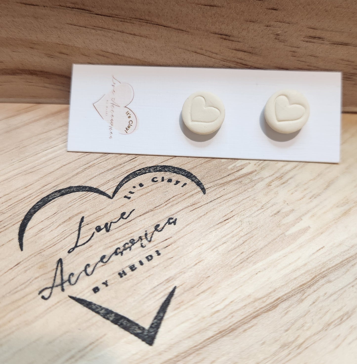 Ivory Heart Stamp Stud Earrings